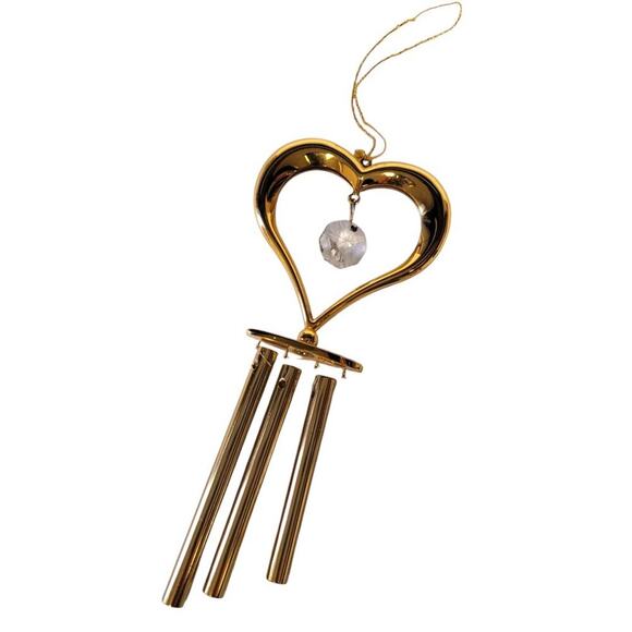 Heart Windchime Hanging Ornament Austrian Crystal 24KT Gold Plated 5" - Picture 1 of 3